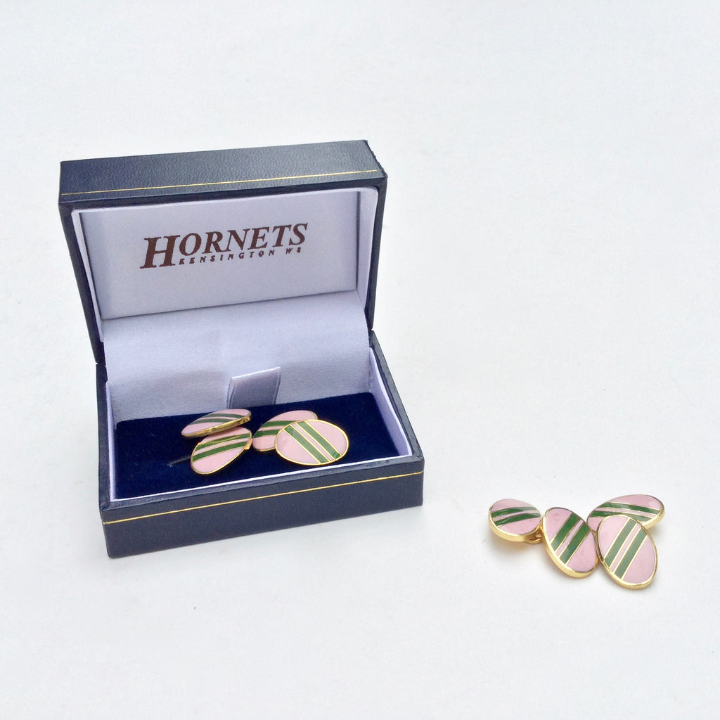 Striped enamel and gold metal chain cufflinks